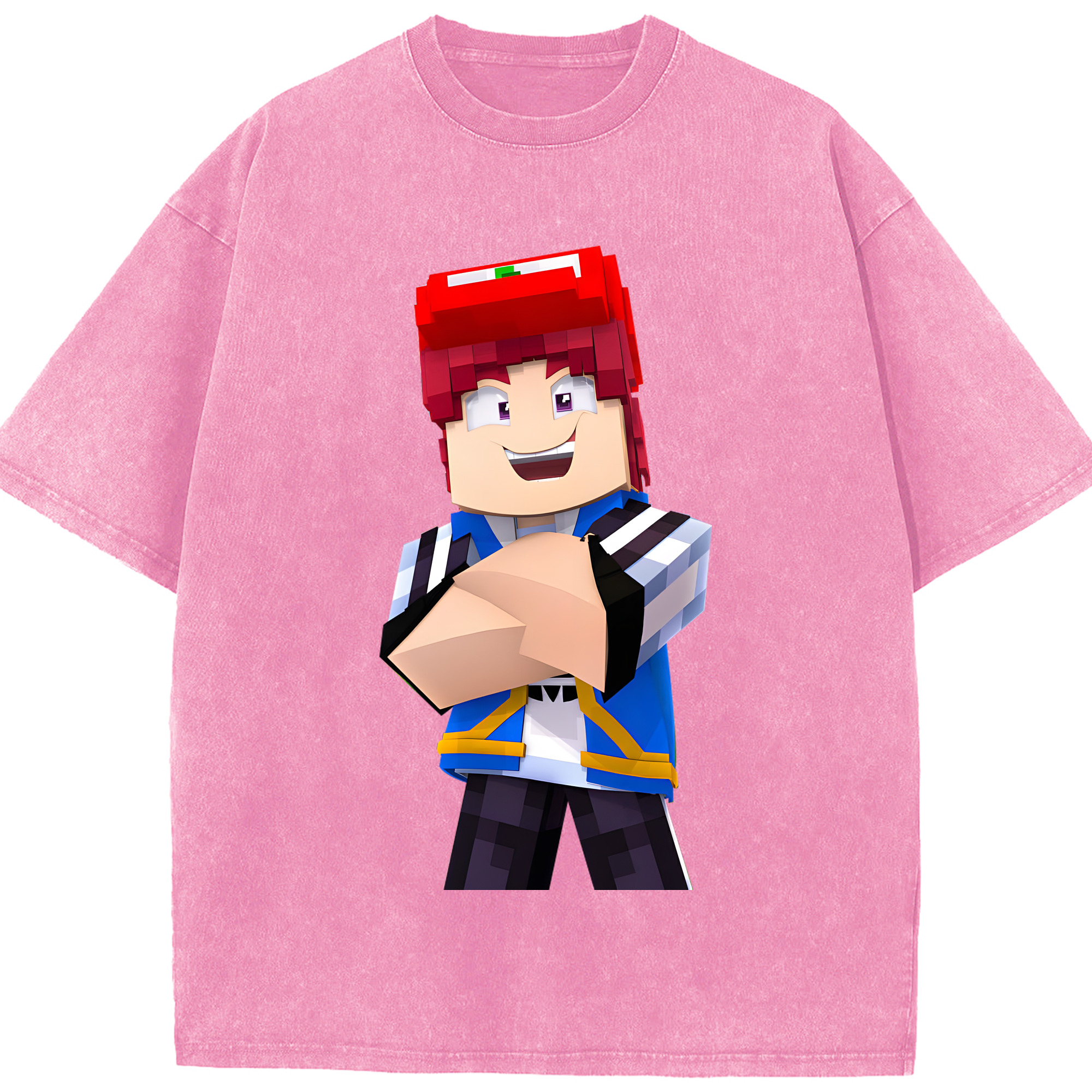 （画像用） マインクラフト ブロックの世界 Minecraft MC Block world 綿100% ヴィンテージ風 半袖Tシャツ（フロントプリント）